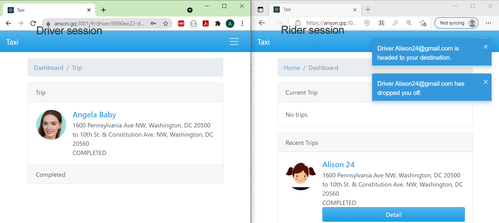 Real-time alerts on trip updates.